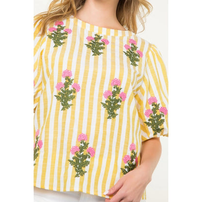 Striped Embroidered Top