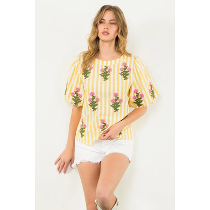 Striped Embroidered Top